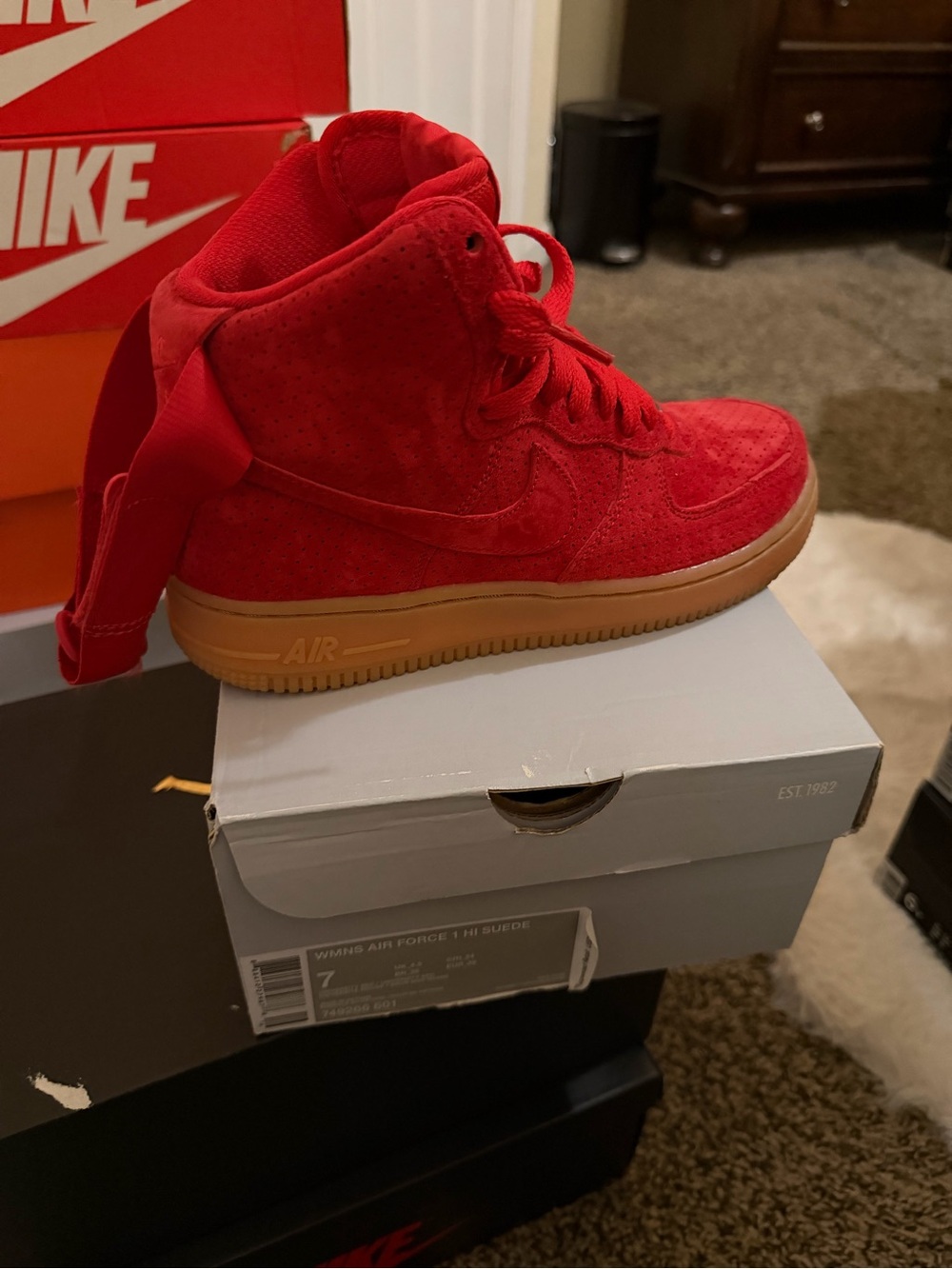 Nike Red Suede High-Top Sneakers with Gum Sole